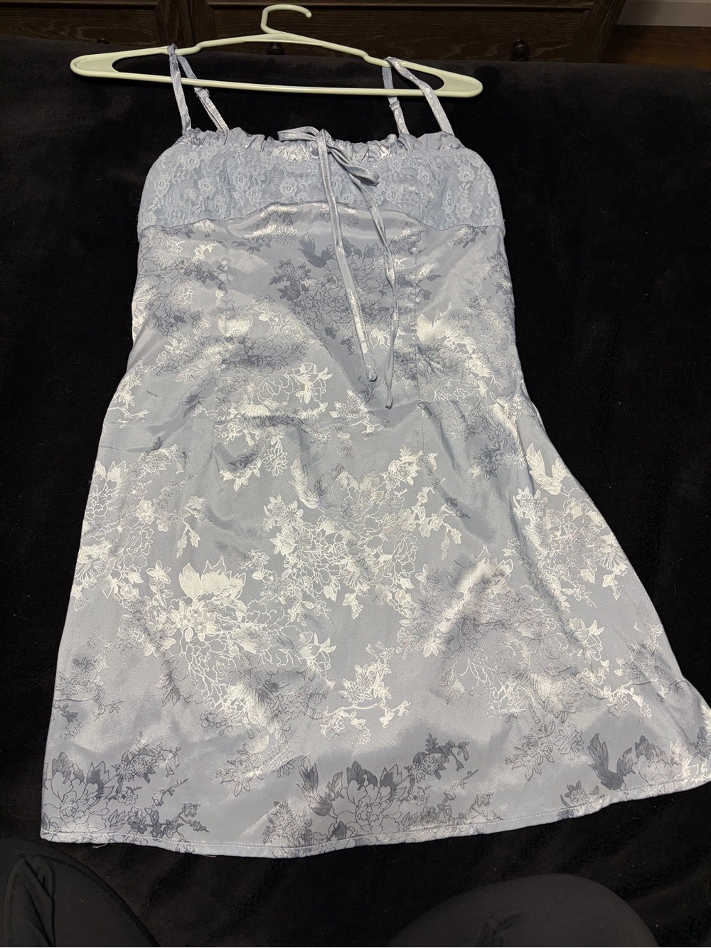Floral Satin Slip Dress in Light blue